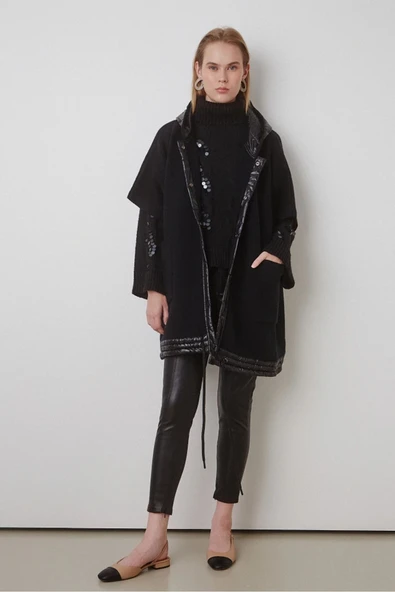 BSB Oversize Kapüşonlu Midi Kadın Mont - Minimalist Tasarım - 7