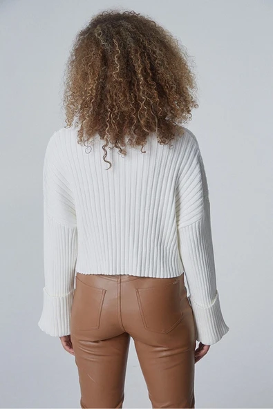 BSB Boğazlı Oversize Crop Kazak Kadın - Minimalist Stil - 2