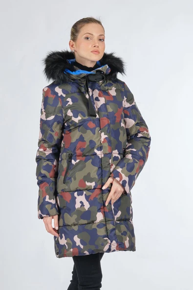 BSB Kadın Midi Boy Kapüşonlu Kışlık Mont - Oversize - 4