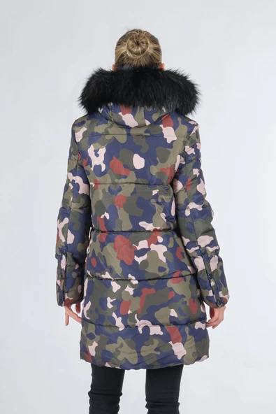 BSB Kadın Midi Boy Kapüşonlu Kışlık Mont - Oversize - 5