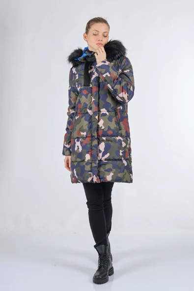 BSB Kadın Midi Boy Kapüşonlu Kışlık Mont - Oversize