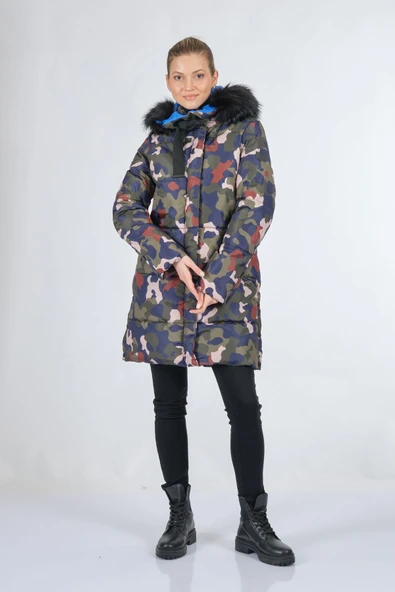 BSB Kadın Midi Boy Kapüşonlu Kışlık Mont - Oversize - 2