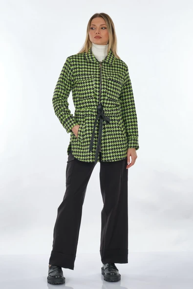 Unique Mode Oversize Midi Kazayağı Desenli Fermuarlı Ceket - Günlük & Şık - Resim 2