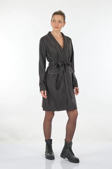 Unique Mode Minimalist Uzun Kol Midi V Yaka Günlük Elbise - Şık ve Rahat - 8