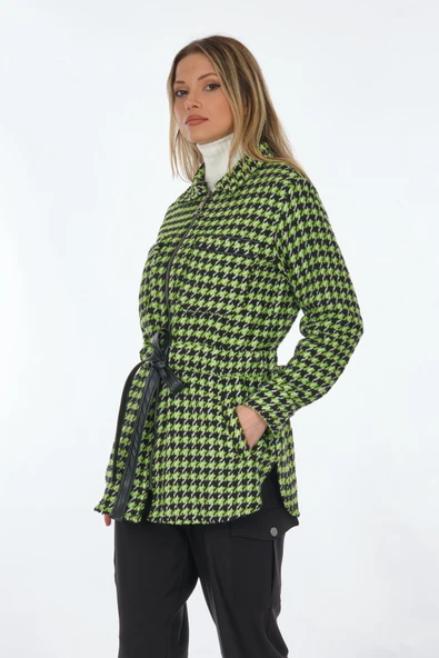 Unique Mode Oversize Midi Kazayağı Desenli Fermuarlı Ceket - Günlük & Şık - Resim 5