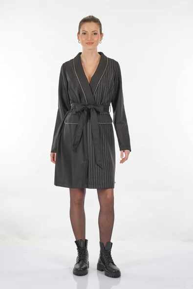 Unique Mode Minimalist Uzun Kol Midi V Yaka Günlük Elbise - Şık ve Rahat - 2