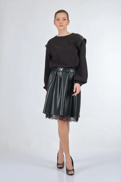 Unique Mode Oversize Midi Günlük Deri Elbise - Dantel Detay - 2