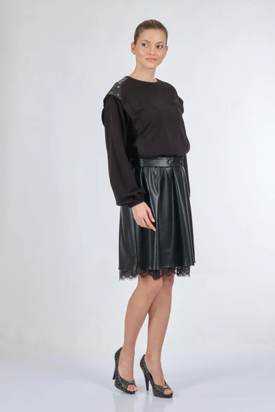 Unique Mode Oversize Midi Günlük Deri Elbise - Dantel Detay - 4