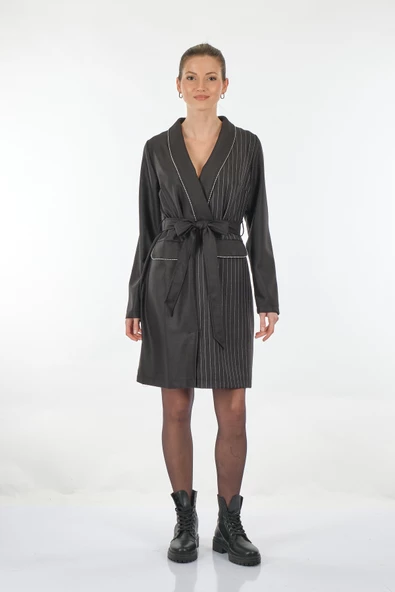 Unique Mode Minimalist Uzun Kol Midi V Yaka Günlük Elbise - Şık ve Rahat - 4