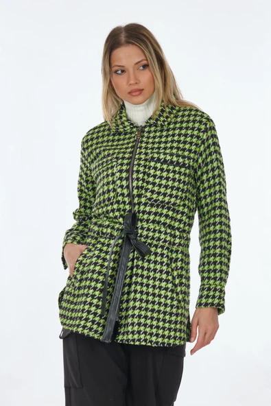 Unique Mode Oversize Midi Kazayağı Desenli Fermuarlı Ceket - Günlük & Şık - Resim 3