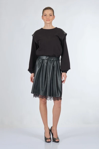 Unique Mode Oversize Midi Günlük Deri Elbise - Dantel Detay