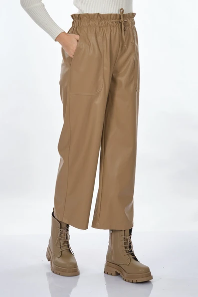 Unique Mode Deri Look Yüksek Bel Midi Crop Pantolon - Günlük Şıklık - 4