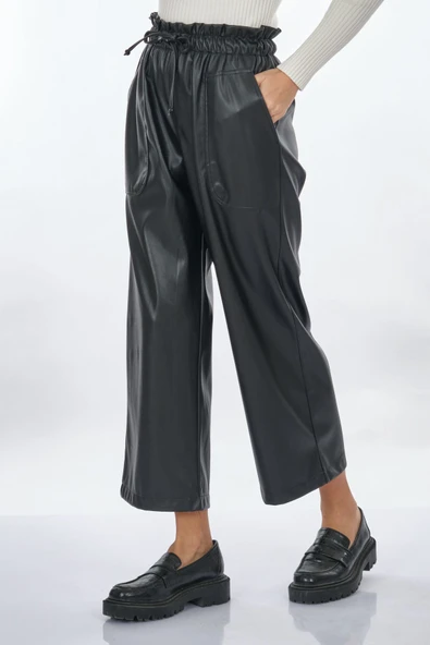 Unique Mode Deri Look Yüksek Bel Midi Crop Pantolon - Günlük Şıklık - 9