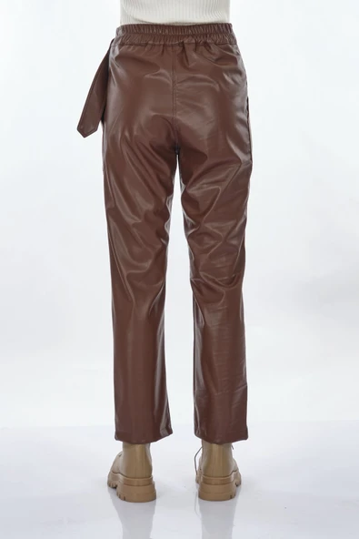 Unique Mode Kadın Deri Look Midi Pantolon - Yüksek Bel Kemerli - 7