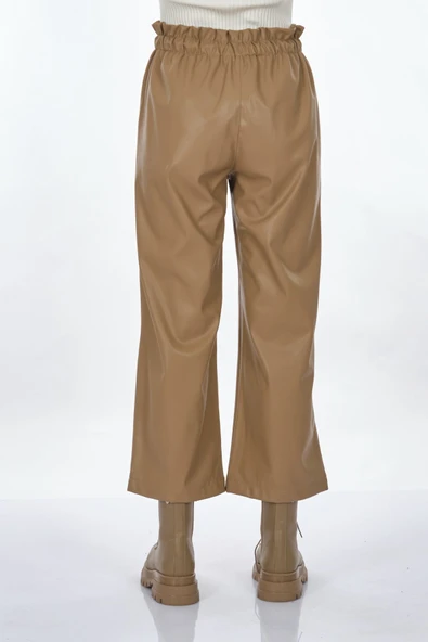 Unique Mode Deri Look Yüksek Bel Midi Crop Pantolon - Günlük Şıklık - 5