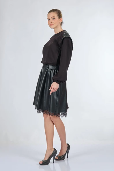 Unique Mode Oversize Midi Günlük Deri Elbise - Dantel Detay - 3