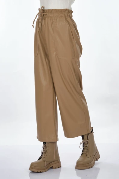 Unique Mode Deri Look Yüksek Bel Midi Crop Pantolon - Günlük Şıklık - 3