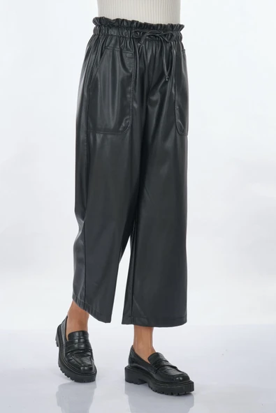 Unique Mode Deri Look Yüksek Bel Midi Crop Pantolon - Günlük Şıklık - 10