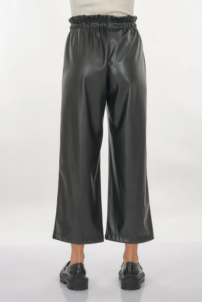 Unique Mode Deri Look Yüksek Bel Midi Crop Pantolon - Günlük Şıklık - 11