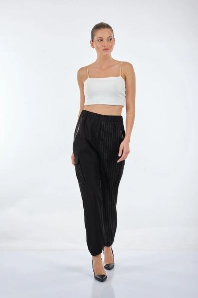 Unique Mode Oversize Çizgili Kadın Pantolon - Minimalist & Rahat - Resim 3