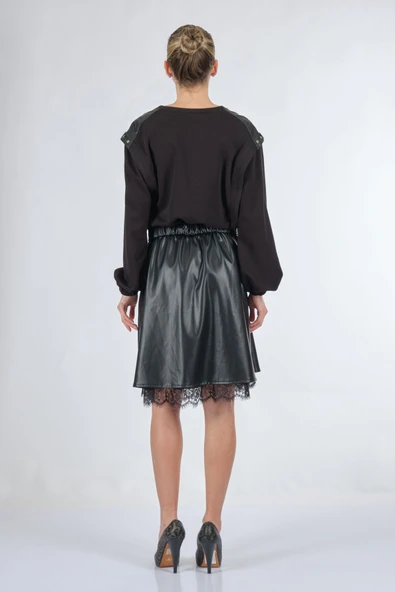 Unique Mode Oversize Midi Günlük Deri Elbise - Dantel Detay - 5