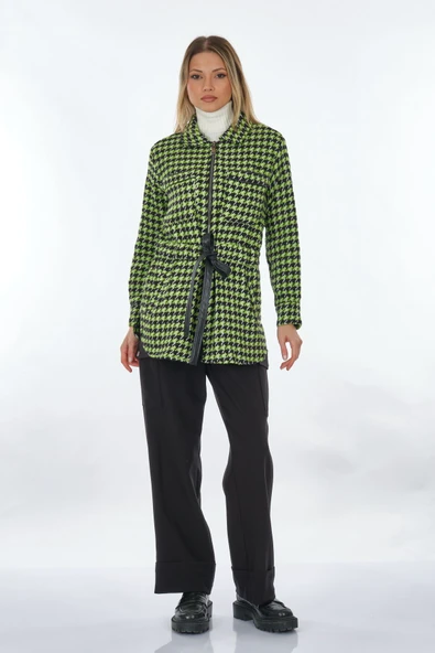 Unique Mode Oversize Midi Kazayağı Desenli Fermuarlı Ceket - Günlük & Şık ürün görseli 1