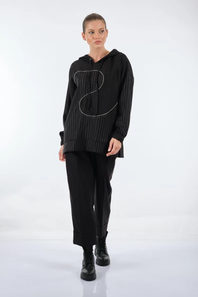 Unique Mode Oversize Kapüşonlu Midi Sweatshirt - Günlük Şıklık - Resim 4