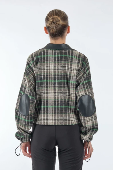 Unique Mode Oversize Crop Ekose Gömlek - Deri Detaylı - Minimalist - 5