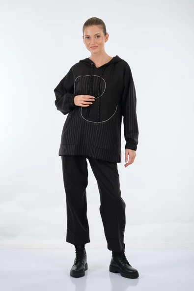 Unique Mode Oversize Kapüşonlu Midi Sweatshirt - Günlük Şıklık - Resim 5