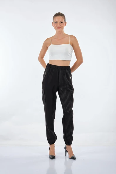 Unique Mode Oversize Çizgili Kadın Pantolon - Minimalist & Rahat - Resim 4