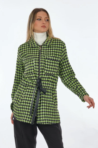 Unique Mode Oversize Midi Kazayağı Desenli Fermuarlı Ceket - Günlük & Şık - Resim 4