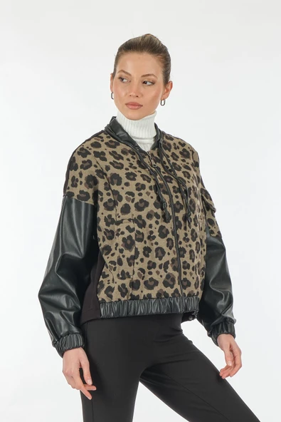 Unique Mode Oversize Kapüşonlu Minimalist Kadın Ceket - Deri Detaylı - 12