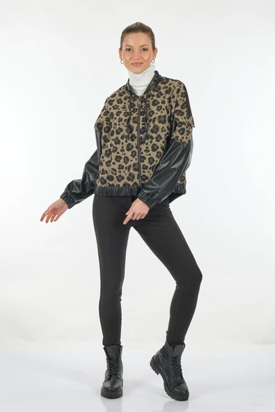 Unique Mode Oversize Kapüşonlu Minimalist Kadın Ceket - Deri Detaylı - 10