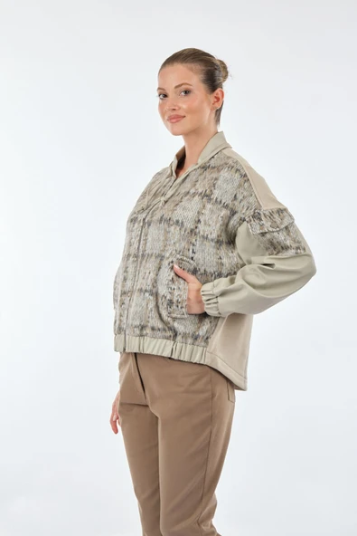 Unique Mode Oversize Kapüşonlu Minimalist Kadın Ceket - Deri Detaylı - 3