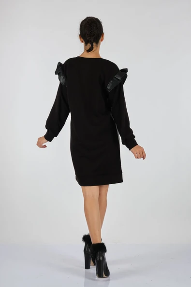 Unique Mode Minimalist Uzun Kol Midi Deri Elbise - Günlük Şıklık - Resim 4