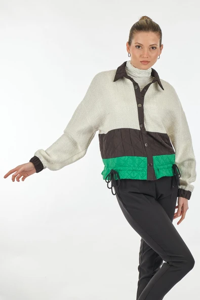 Unique Mode Oversize Crop Gömlek Yaka Kadın Mont - Minimalist - 4