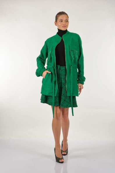 Unique Mode Oversize Tüy Detaylı Midi Kadın Ceket - Vintage Stil - 6