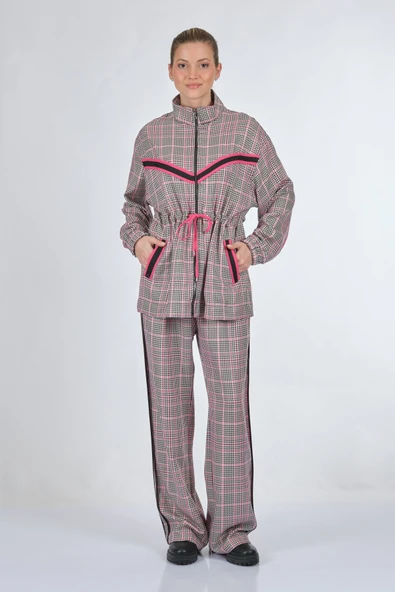 Unique Mode Oversize Kareli Kadın Mont Takım - Günlük Spor Şıklık