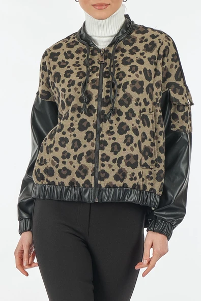 Unique Mode Oversize Kapüşonlu Minimalist Kadın Ceket - Deri Detaylı - 9