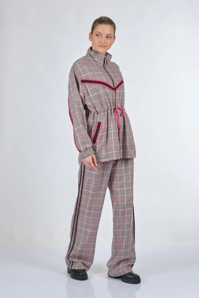 Unique Mode Oversize Kareli Kadın Mont Takım - Günlük Spor Şıklık - 5