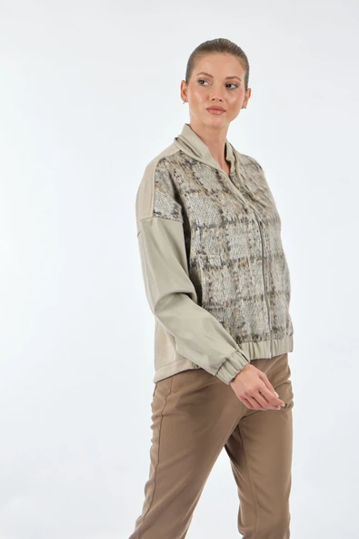 Unique Mode Oversize Kapüşonlu Minimalist Kadın Ceket - Deri Detaylı - 4