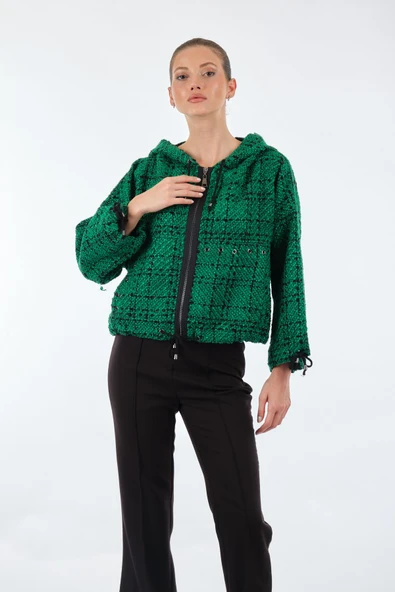 Unique Mode Oversize Kapüşonlu Crop Kadın Mont - Günlük Kullanım - 3