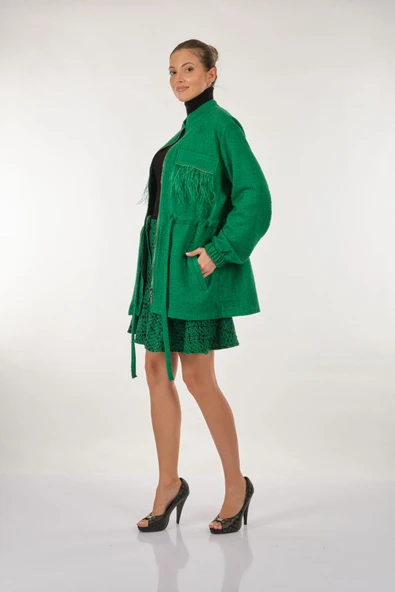 Unique Mode Oversize Tüy Detaylı Midi Kadın Ceket - Vintage Stil - 8