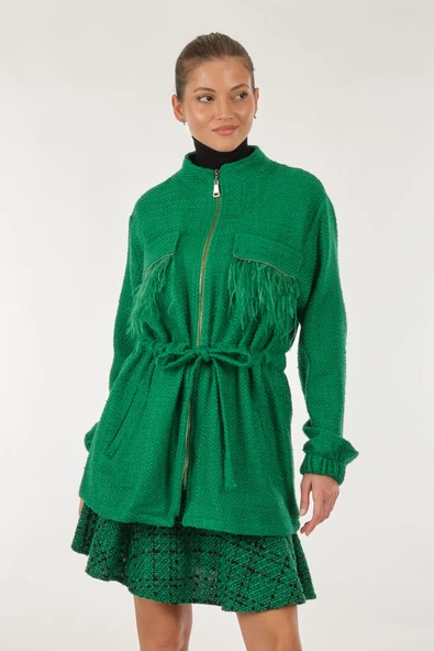 Unique Mode Oversize Tüy Detaylı Midi Kadın Ceket - Vintage Stil - 2