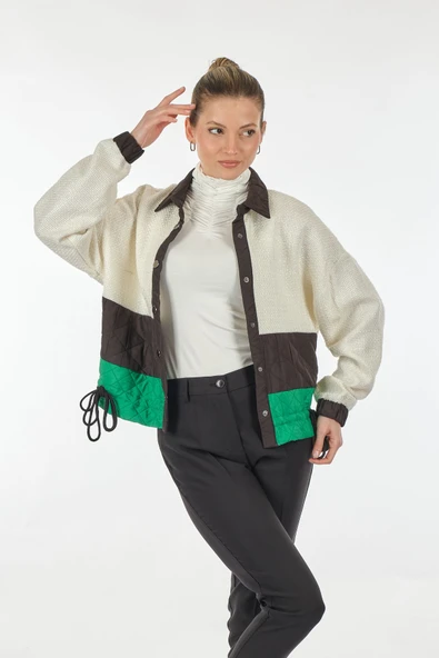 Unique Mode Oversize Crop Gömlek Yaka Kadın Mont - Minimalist - 7