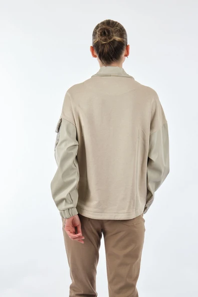 Unique Mode Oversize Kapüşonlu Minimalist Kadın Ceket - Deri Detaylı - 6