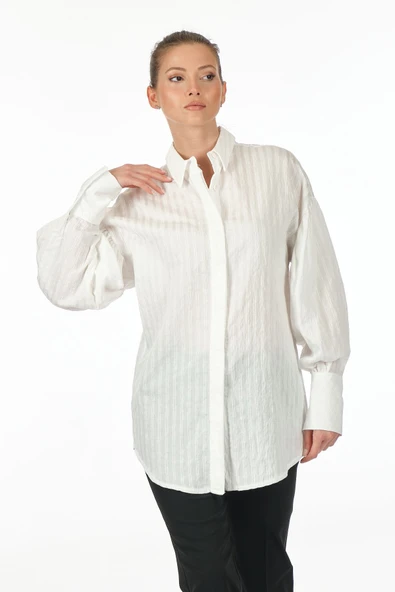 Unique Mode Oversize Balon Kol Midi Gömlek - Minimalist Şıklık - 3