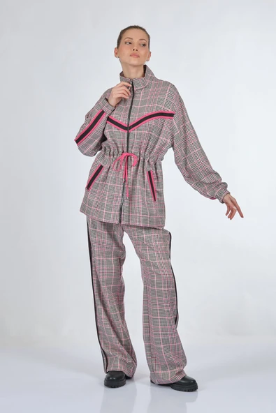 Unique Mode Oversize Kareli Kadın Mont Takım - Günlük Spor Şıklık - 3