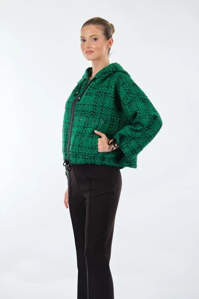 Unique Mode Oversize Kapüşonlu Crop Kadın Mont - Günlük Kullanım - 5