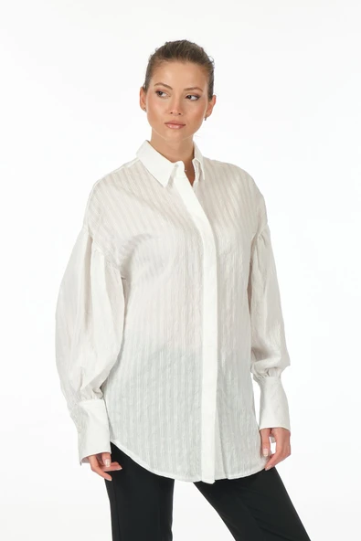 Unique Mode Oversize Balon Kol Midi Gömlek - Minimalist Şıklık - 5